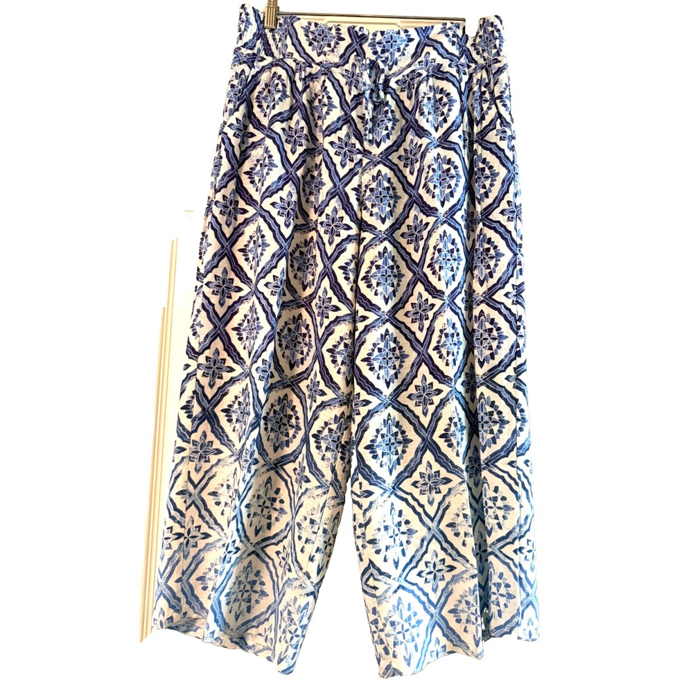 JM Collection Women's Large Blue & White Fade to Bottom Crop Pants